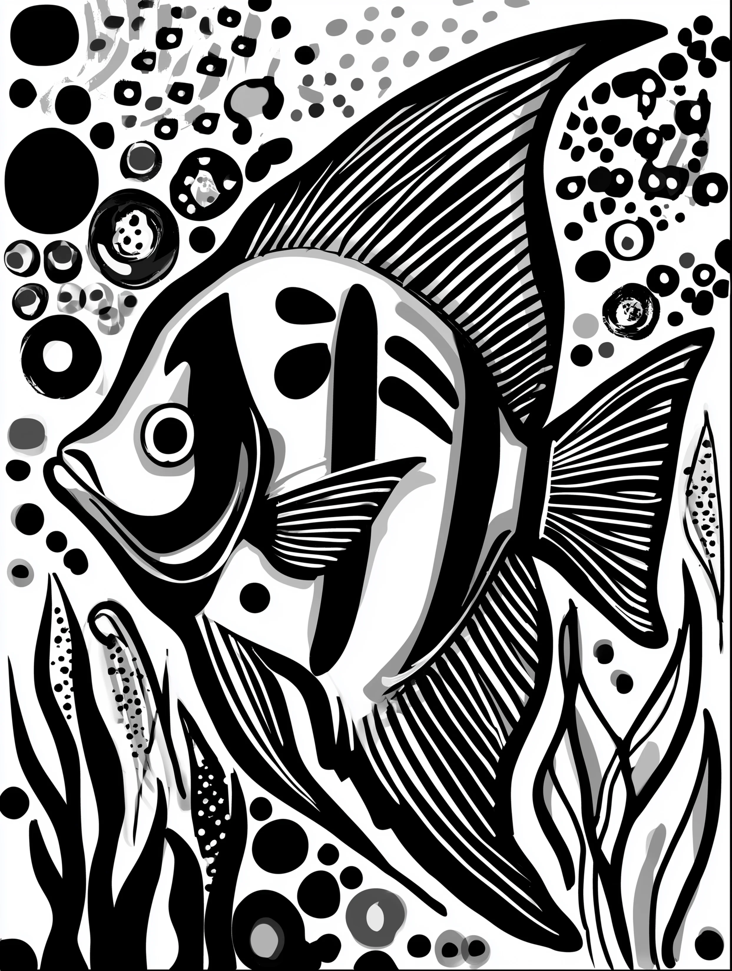 Free printable underwater coloring page for adults featuring a left facing angelfish